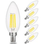 E12 LED Candelabra Bulb Dimmable,Comzler Chandelier Light Bulb 2700K Warm White,40W Equivalent,Type B Ceiling Fan Bulbs,C35 B11 Edison Filament Candle Bulbs Candle Lights,400LM,Pack of 6