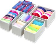 SimpleHouseware Foldable Storage Basket Box Closet Dresser Drawer Divider Bins Organizer for Clothes,Underwears, Bras, Set of 6, Grey