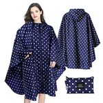 SOPPY Lightweight Waterproof Rain Poncho for Women Men, Windproof Reusable Ripstop Breathable Raincoat with Hood for Outdoor Activities Quick Dry Hooded Raincoat Free Size - Blue Dots