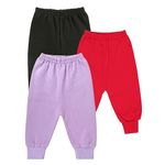 CLAP Unisex Baby Winter Warm Pants Kids Fleece Pajamas Leggings Set of 3 (9-12 Months, Purple Black Red)