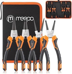 M MEEPO Snap Ring Pliers Set, Heavy Duty 4-piece 9-Inch Internal External Circlip Pliers, Straight Bent C-clip Pliers Lock Ring Pliers Set, Tip Size 0.09", for Ring Remover Retaining, with Pouch