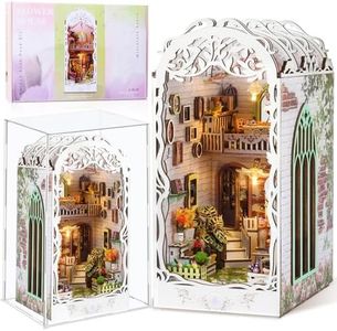 QAMEGX DIY Book Nook Kit- Bookend Diorama with LED 3D Wooden Puzzle DIY Miniature House Kits Garden House Bookshelf Insert Booknook Gifts for Teens Adults