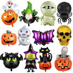 ASTARON Halloween Balloons for Halloween Party Decorations，12pcs Halloween Foil Balloons Gifts Witch Black Cat Pumpkin Ghost Balloons for Halloween Party Favors Supplies