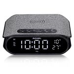 Roxel RAC-10 Bedside Alarm Clock With Super Fast Wireless Charging (5W/10W/15W), For iPhone & Samsung, USB Charger, Mood Lighting Night Lamp function Dimmable LED Display (Black)