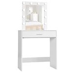 Reettic Makeup Vanity Table with Lighted Mirror, Vanity Desk with Drawers, Bedroom Dressing Table, 9 LED Blubs & Adjustable Brightness, for Women, Mother, Wife, White RSZT102W