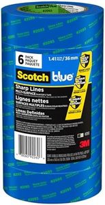 ScotchBlue Sharp Lines Multi-Surface Painter's Tape, 1.41 Inches x 60 Yards, 6 Rolls, Blue, Paint Tape Protects Surfaces and Removes Easily, Edge-Lock Painting Tape for Indoor and Outdoor Use