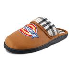 Dickies Men's Open Back Slide-on Plaid Fold-Over Scuff Slipper with Embroidered Logo, Tan, Medium