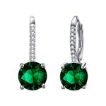 EVER FAITH Bridal Jewelry 925 Sterling Silver Round Cut Emerald Green CZ Prong Setting Leverback Dangle Earrings for Women St. Patrick's Day