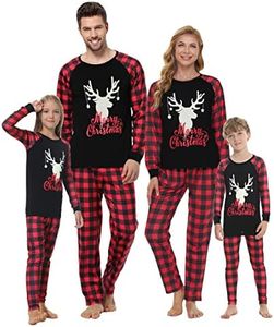 YIJIU Matching Family Pajamas Sets Christmas pyjamas Deer Print Top and Plaid Pants Jammies Sleepwear,Black Deer,2T