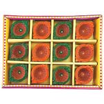 KSJONE Clay 12 Diyas Diya Deepak Earthen Assorted Colorful Set - Diwali Decoration Puja - Handpainted Diya for Home Indoor Outdoor Diwali Design Handmade Mix Color with Cotton Wicks