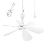 SCOOYEEES Silent USB Powered Ceiling Canopy Fan with 1m Extension Cord, Small Portable 6 blade Quiet Small DC USB Ceiling Fan Hanging Fan for Camping Bed Dormitory RV Tent Home Room