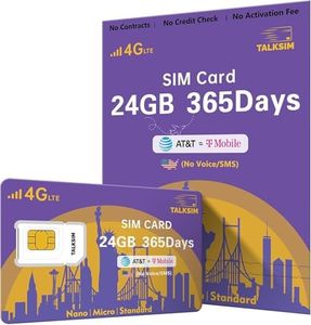 TALKSIM Data SIM Card 24GB for 365Days Support AT&T, T-Mobile, 4G LTE USA SIM Compatible with Unlocked Security Camera/Router/Mobile WiFi Hotspot/Tablet/Hunting Trail Camera iot Devices
