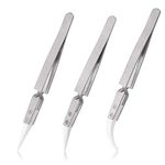 Mesee 3 Pieces Ceramic Tweezer Kit, Precision Reverse Tweezers Non-Conductive, Anti-Magnetic, Heat Resistant Pointed & Curved Tips Tweezers Set for Pinching Coils, Cross Lock Soldering Tool Kit