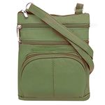 SILVERFEVER Genuine Leather Organizer Handbag Cross Body - Shoulder Travel Bag, Olive Dk, M