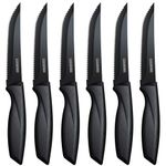 LAZAHOME Steak Knives Set of 6, Steak Knife with Serrated Edge,Stainless Steel Kitchen Knife with Ergonomic Handle, Dishwasher Safe Kitchen Steak Knife Set, Rust-Proof