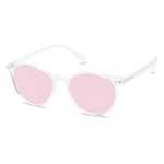 SOJOS Small Round Classic Polarized Sunglasses for Women Men Vintage Style UV400 Lens SJ2113, Clear/Pink