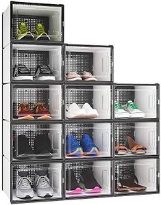 YITAHOME Shoe Box,12Pcs Stackable Shoe Containers,35.8x27.7x20.8cm,Fit up to UK Size 14,X-Large Size Shoe Storage,Non-toxic Plastic Drop Front Shoe Organisers,Shoe Storage Box