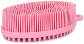 Exfoliating Silicone Body Scrubber Silicone Bath Brush Glowing Skin Silicone Shower Loofah for Gentle Exfoliating Long Lasting Lathers Well & More Hygienic Than Traditional Loofah Body Brush (Pink)