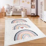 Paco Home Nursery Area Rug Kids Rug For Bedroom Girls Boys Non-slip Rainbow Heart Dots, Size:80x150 cm, Colour:Multicolored 2