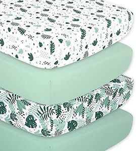 The Peanutshell Fitted Crib Sheets Set for Baby Boys or Girls, Unisex 4 Pack, Botanical Leaf & Pastel Green