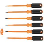 Klein Tools 85077INSR Insulated Screwdriver Set with Magnetizer, Made in USA, 1000V Electrical Screwdrivers, Phillips, Slotted, Square, 7-Piece