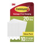 Command 20 Lb XL Heavyweight Picture Hanging Strips, Damage Free Hanging Picture Hangers, Heavy Duty Wall Hanging Strips for Back to School Dorm Organization, 10 White Adhesive Strip Pairs