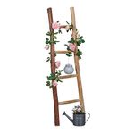 Relaxdays Decorative Ladder, 116 cm Tall, Garden Decor, 4 Rungs, Chestnut Wood, Handmade, Towel & Clothing Rack, Natural