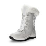 DREAM PAIRS Women's Waterproof Winter Snow Boots, Warm Comfortable Faux Fur Insulated Non-Slip Outdoor Lace-Up Mid Calf Booties, Black, 9,Size 11,WHITE/GREY,SDSB2206W