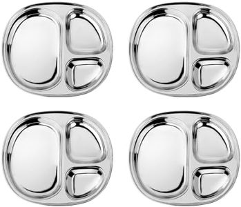 Ahimsa Stainless Steel Plates for Kids - Divided Plates for Toddlers, Pediatrician Designed, Non Toxic Toddler Plate, Camping Plate, BPA Free & Dishwasher Safe (Set of 4)