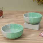 The Earth Store Green Matte 500ML Ceramic Bowl Dishwasher & Microwave Safe Bowl Mixing Bowl for Snacks, Pasta, Rice, Dal, Fruits, Salad, Noodles, Maggi and More Snack Bowl- Set of 2