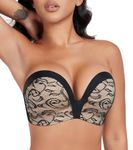 DotVol Strapless Push Up Bra Hand Shape Anti-Slip Padded Wireless Comfortable Lifting for Women(34D,Wing Jacquard Black)
