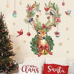 wondever Reindeer Christmas Wall Stickers Large Elk Cardinal Bird Christmas Window Wall Art Decals for Christmas Party Window Xmas Home Party