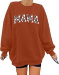 BANGELY Retro Mama Ghost Sweatshirt Women Vintage Mom Halloween Loose Pullover Spooky Season Momster Floarl Long Sleeve Shirt, Brown, Large