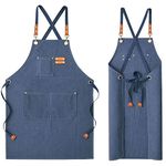 Newthinking Canvas Apron for Men, Heavy Duty Work Apron with Pockets, Waterproof Wear-resistant Tools Apron for Garden, Craft Workshop and Garage (Blue)