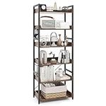 CASART 4/6-Tier Industrial Ladder Bookshelf, Freestanding Metal Frame Storage Rack, Wooden Display Bookcase Organiser Shelves for Living Room Bedroom Office (Rustic Brown, 6-Tier: 69 x 34 x 177 cm)