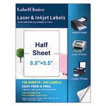 Labelchoice Half Sheet Self Adhesive Shipping Labels for Laser & Inkjet Printers, 100 Sheets 200 Labels 8.5" x 5.5" Shipping Mailing Labels, 2 per Page Shipping Labels, 5 1/2 x 8 1/2 Half Sheet Labels