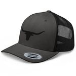 RIVEMUG Blacken Texas Western Trucker Hat Longhorn Country Hat Rodeo Cowboy Farm Ranch Embroidered Snapback Cap Men Women, Charcoal/ Black, One Size