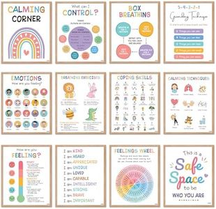 BEAWART 9 Calming Corner Classroom Posters, Mental Health Posters Therapy Office Decor ,Calm Down Corner Coping Skills Wall Art for Kids Toddler Classroom Preschool Homeschool Decoration, Feelings