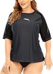 Halcurt UV Shirt Women's Plus Size Rash Guard Short Sleeve UPF 50+ Swimming Shirt UV Protection Swimming Shirt Quick Drying Swimwear 1X-4X, gray, XL Plus