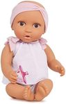 Babi by Battat - 36cm Newborn Baby Doll – Brown Eyes & Medium Skin Tone – Soft Body & Removeable 2pc Outfit – Pink Headband & Pacifier Accessories – 2 Years Doll