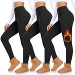 DHSO 3 Pack Fleece Lined Leggings for Women High Waisted Thermal Winter Workout Leggings for Women Warm Yoga Pants, Black Black Black, S-M