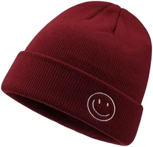 CLAPE Beanie Hat for Men, Cute Embroidery Smiley Face Winter Hat Women Outdoor Ski Snowboarding Knit Cuffed Fisherman Beanie