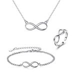 EleQueen Infinity Love Minimalist Dainty Jewelry Sets Pendant Necklace Bracelet Ring 925 Sterling Silver for Women, Valentine's Day/Mother's Day/Christmas Jewerly Gift for Wife/Mom