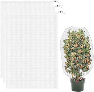 Taicols Garden Netting Garden Plant Fruits Protection Netting Covers Bags with Drawstring, 3 Pcs Insect Bird Barrier Netting Mesh Bags for Vegetables, 3.3 ft x 2.6 ft Garden Plant Netting Barrier Bags