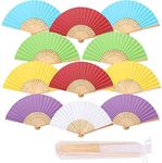 iZoeL 12 Wedding Fan + Organza Bags, Folding Hand Held fan Bamboo paper for Church Wedding Gift, Wall Decoration, Party Favor, DIY Wall, Vintage Fan (multicoloured)