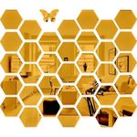 Bikri Kendra Ind - 31 Hexagon with 20 Butterfly Golden Mirror Stickers for Wall, Mirror Wall Decor Sticker, Wall Mirror Stickers, Acrylic Stickers, Wall Stickers for Hall Room, Bedroom, Kitchen.