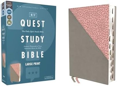 NIV, Quest Study Bible, Large Print, Leathersoft, Gray/Pink, Thumb Indexed, Comfort Print: The Only Q and A Study Bible