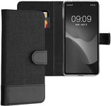 kwmobile Wallet Case Compatible with Google Pixel 7a - Case Fabric and Faux Leather Phone Flip Cover - Anthracite/Black