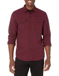 Amazon Essentials Men's Slim-Fit Long-Sleeve Solid Flannel Shirt, Burgundy Heather, Large