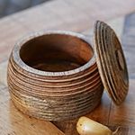 Paper High Hand Carved Mango Wood Bowl with Lid | Fair Trade | Handmade | Sustainable Wooden Storage Bowls (Small)